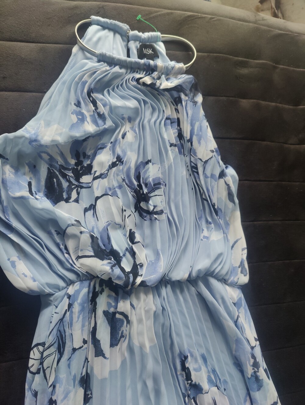 MSK Women's Pale Blue Floral Chain Halter Maxi Dress - Picture 3 of 7